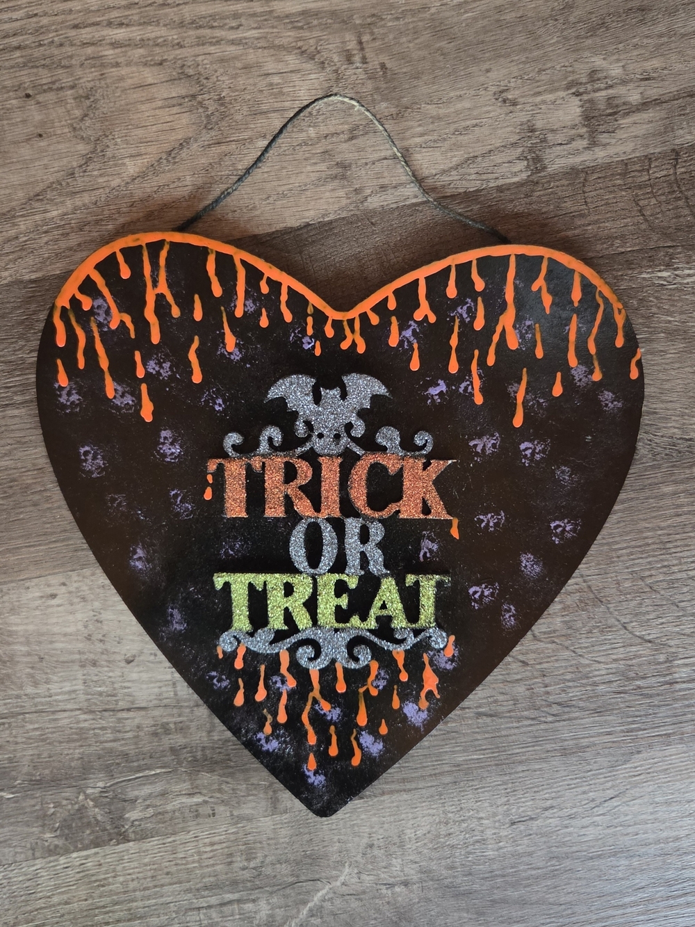 Handmade Halloween Heart Shaped Trick Or Treat Wood Sign
